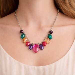 PERFECT FOR EASTER!! Colorful Beaded Necklace | Silver Boho Artisan Style